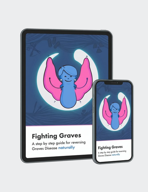 A digital guide titled "Fighting Graves" shown on a tablet and smartphone screen mockup against a light gray background. The cover features a blue and pink cartoon winged figure on a dark blue background.